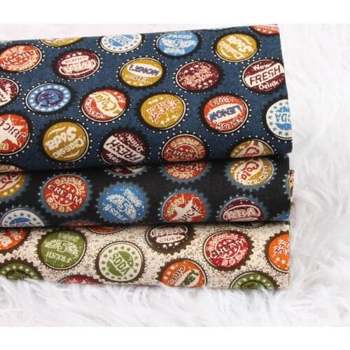 Half yard thicken cotton fabric with bottle cap print handmade DIY bag garment dress cloth 100% cotton CR-306