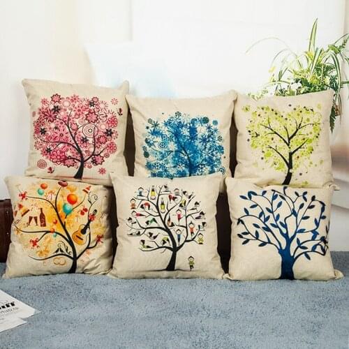 Casual Cartoon Trees Cushion Cover Cotton Linen Decorative Pillowcase Chair Seat Square 45x45cm Pillow Cover Home Living Textile