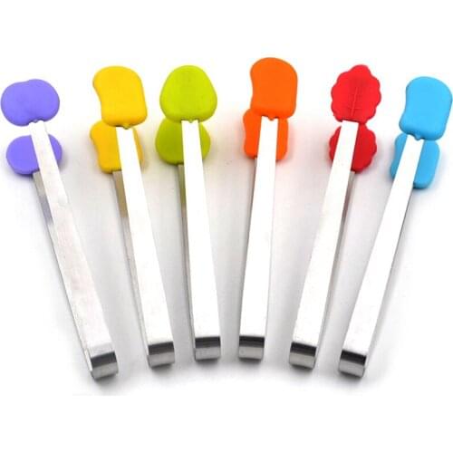 Silicone Kitchen Cooking Salad Serving BBQ Tongs Stainless Steel Handle Utensil BBQ Clip Salad Bread Serving Tongs