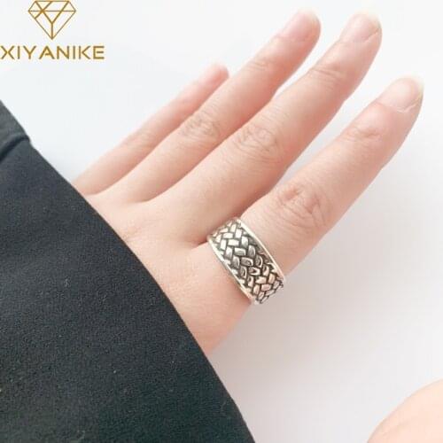 XIYANIKE 925 Sterling Silver Snakeskin-like Weave Ring Women Fashion Retro Personality Wide Thai Silver Classic Ethnic Style