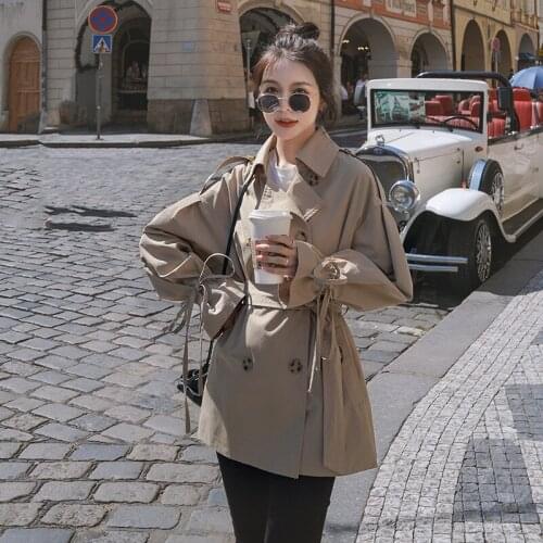 2020 Spring Autumn Short Trench Coat For Women Casual Slim Double Breasted Coat Elegant Khaki Chic Female Windbreaker Black Y172