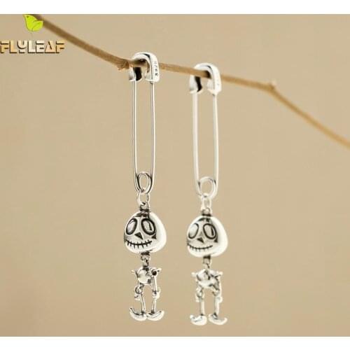 Long Drop Earrings For Women Real 925 Sterling Silver Fine Jewelry Fun Pin Taste Skull Earings Fashion Jewelry Vintage Flyleaf