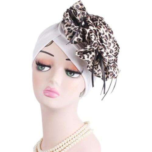 New oversized leopard-print lady vintage headscarf hat lad Headwrap Skull Hat Headscarf pleat hat for autumn and winter