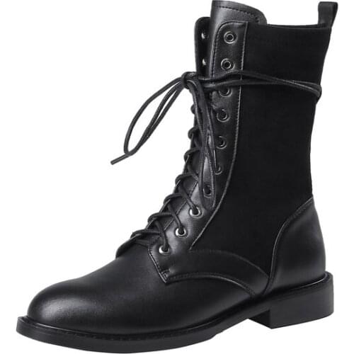 Winter Brand natural genuine leather +Elastic material flat heel women boot fashion casual girls ankle boots motorcycle boots