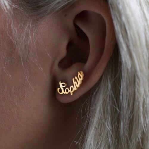 1 Pair Personalized Custom Name Stud Earrings For Women Customize Initial Cursive Nameplate Earing Ear Studs Best Friend Girls