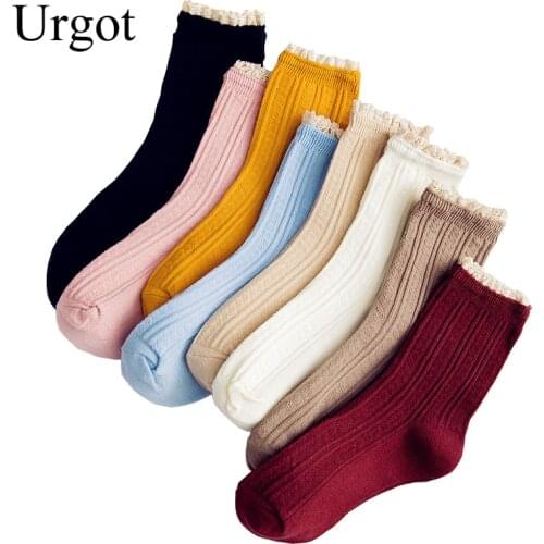 Urgot 1 Pair Women Socks New Fashion Lace Socks Casual Cotton Solid Color Cute Women Retro Comfortable Lady Long Socks
