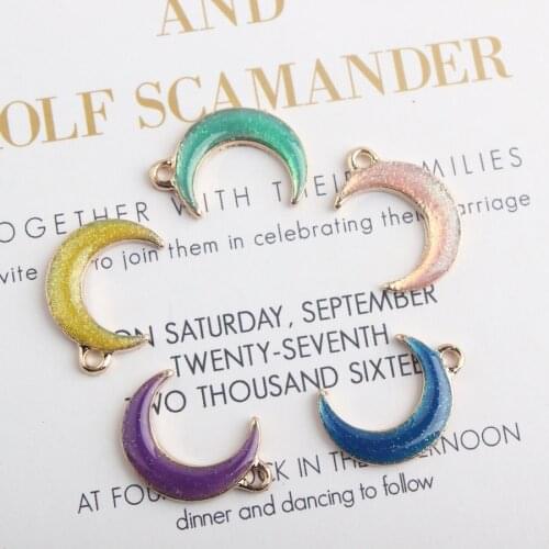 10PCs 14*20MM Glitter Enamel Alloy Colorful Moon Charms DIY Jewelry Findings Ornament Acessories Earring Necklace Pendant Charm