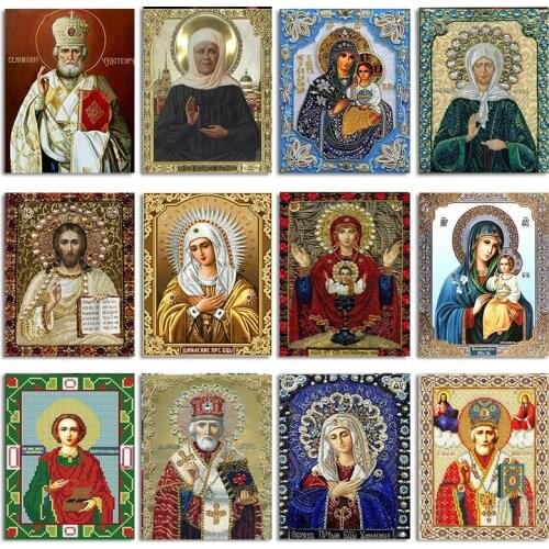 Diamond Mosaic Icon Diamond Embroidery Icons Rhinestones Pictires Diamond Painting Full Square Drill Religion Virgin Mary Jq500
