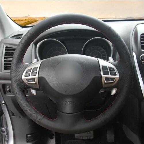 For Mitsubishi Lancer EX hand-sewn steering wheel cover black artificial leather Anti-slip fit all season