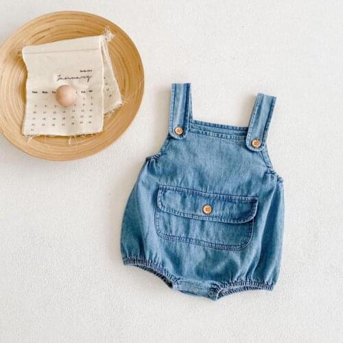 2021 Autumn New Baby Boy Denim Bodysuit Sleeveless Strap Jumpsuit Fashion Boys Denim Overalls Baby Clothes 0-24M