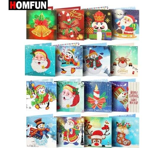 HOMFUN Diamond Painting Greeting Cards Cartoon Christmas Birthday Postcards 5D DIY Kids Festival Embroidery Greet Cards Gift