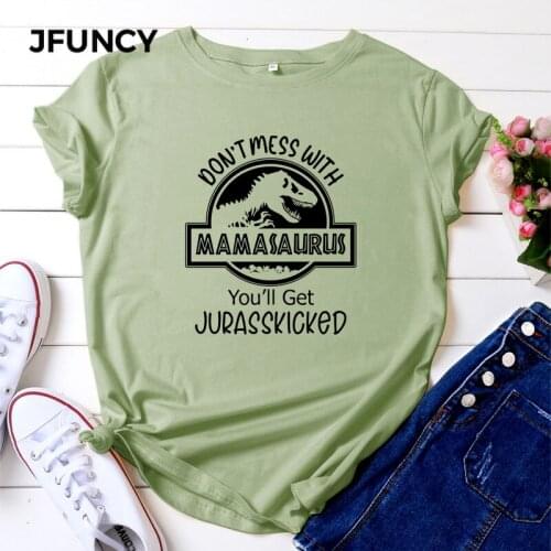 JFUNCY Women Summer T Shirt Funny Print Female T-Shirt Plus Size 5XL Woman Losse Tshirt 100% Cotton Short Sleeve Lady Tee Tops