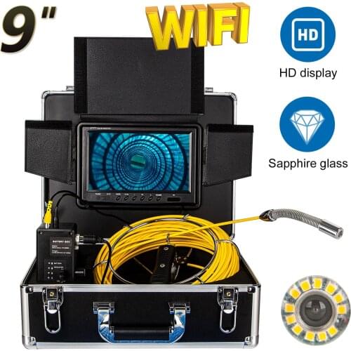 WP90F Sewer Camera 65ft 20M Wireless Drain Camera 9'' HD Monitor WiFi Pipe Inspection Camera for Android/iOS Live Video camera