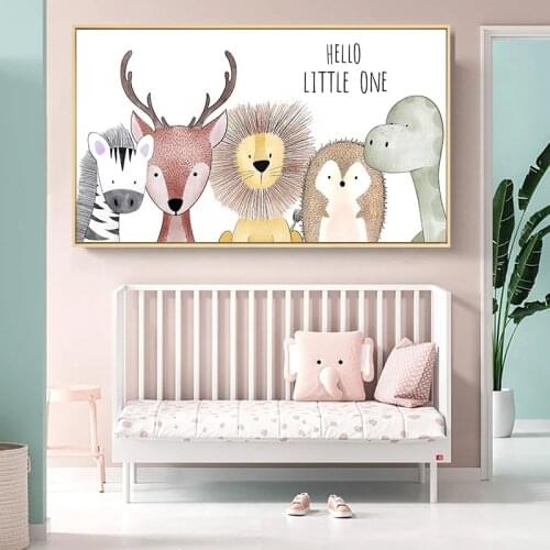 Cartoon Lion Giraffe Animal Posters and Prints Modern Nordic Nursery Picture Kids Canvas Wall Art Painting Baby Boy Room Decor
