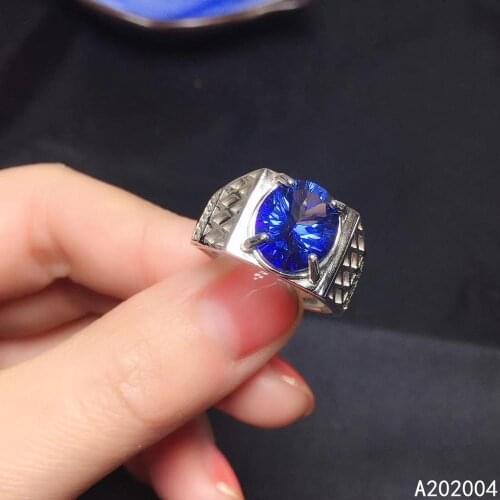 KJJEAXCMY fine jewelry 925 sterling silver inlaid natural blue topaz new men ring exquisite Support Detection