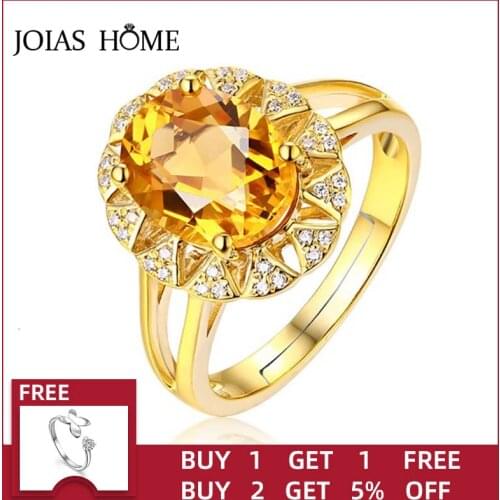 JoiasHome 925 Sterling Silver Ring For Women With Big Oval Yellow Citrine Gemsone Zircon Women Party Wholesale Gift