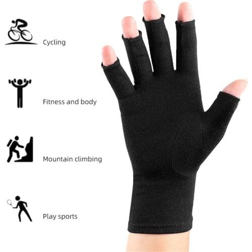 Compression Gloves Relieve Symptoms Half Finger Arthritis Gloves Breathable Embroidered Thermal Gloves ladies Wrist Support