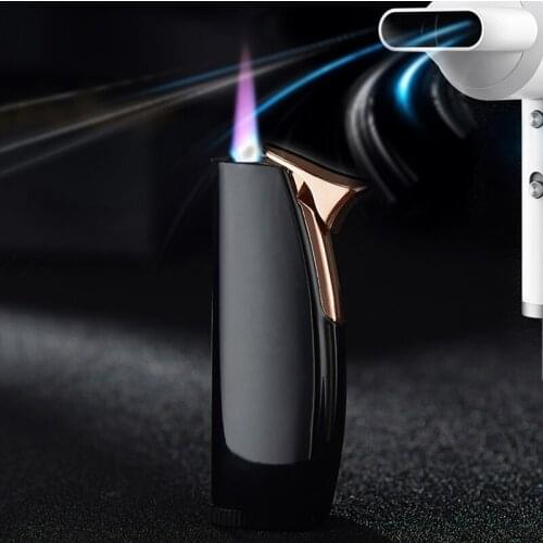 Creative GAS Windproof inflatable lighter. Metal Blue JET Flame. Direct Straight Stong Fire. Cigar Lighter. Cigarette Accessory