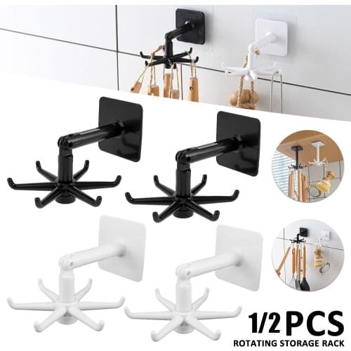 Kitchen Organizer Rack Utensil Holder Wall-mounted Utensils Hanger Supplies Organizers Rotatable Rack with 4 Removable Hooks