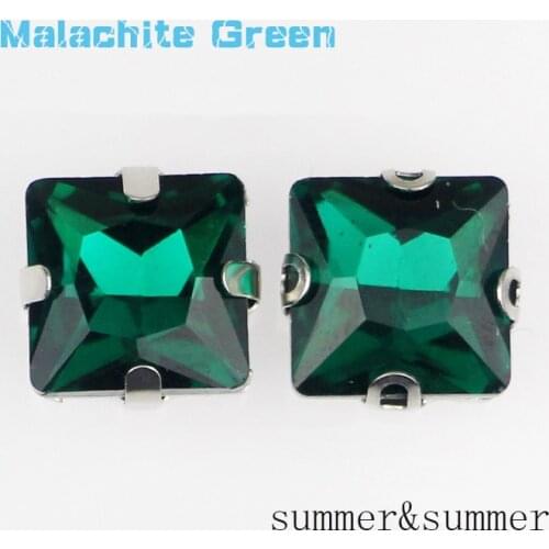 Square Malachite green Crystal Glass Sewing Rhinestones Claw DIY Womens shose and wedding dresses 20pac/piece