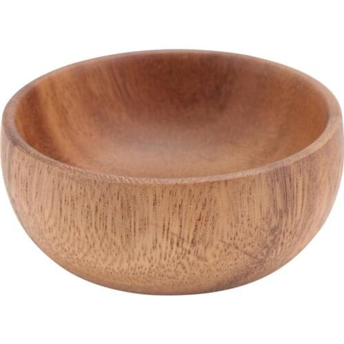 Small Round Wooden Bowl Fruit Salad Noodle Rice Bowl Food Container Service Plate Craft Decoration Kitchen Tableware