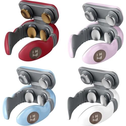 4 Heads Neck Massager EMS Multifunctional Electric Hot Compress Neck Protector With Remote Control Pain Relief Health Care Tools