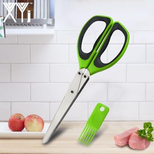 Multi-functional Stainless Steel Kitchen Knife 5 Layers Scissors Shredded Scallion Cut Herb Spices Scissors Kitchen Accessorries