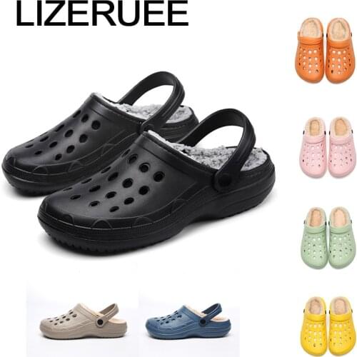 New Winter Slippers For Men Suede Plush Soft Warm Slippers Garden Clogs Mules Waterproof Fluffy WomenCotton Outdoor Shoes 37-45