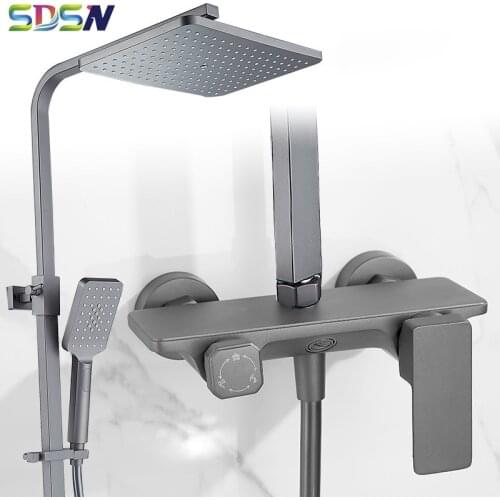 Newly Bathroom Mixer Hot and Cold Brass Bathroom Shower Set Deep Grey Fashion Bathroom Faucet Hot and Cold Bath Shower Set Mixer