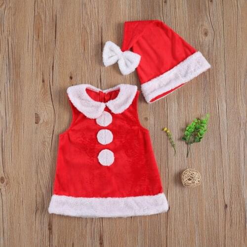 Pudcoco Newborn Baby Clothes 2Pcs Christmas Outfits Red Coral Fleece Sleeveless Vest Cap Infant Christmas Clothes For Boy Girl