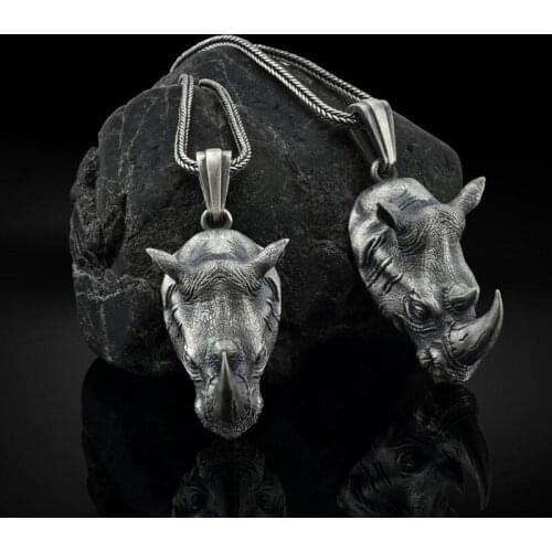 Zodiac wild rhino head Jewelry on the neck pendant necklaces for man Domineering animal personality wild Mens chain necklace