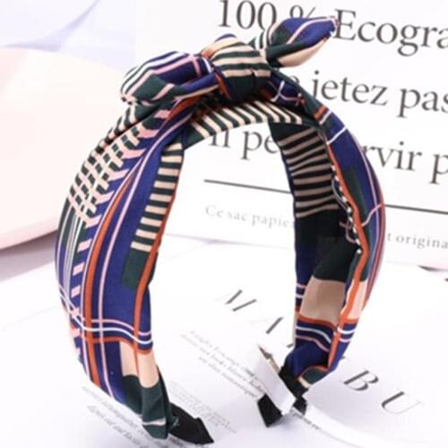 Plaids Bow Knot Headband Hairband for Women Hair Accessories Adults Lovely Ear Knot Hairband Wide Casual Headwear Head Band