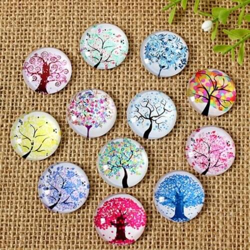Different Type Life Tree Glass Mosaic Dome Tree Pattern Printed Half Round Gems for Jewelry Making Handcrafts