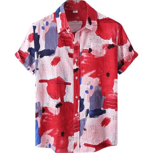 Summer Comfortable Watermelon Red Mens Shirt Fashion Casual Print Short Sleeve Button Turn-Down Shirt Hig Quality Streetwear