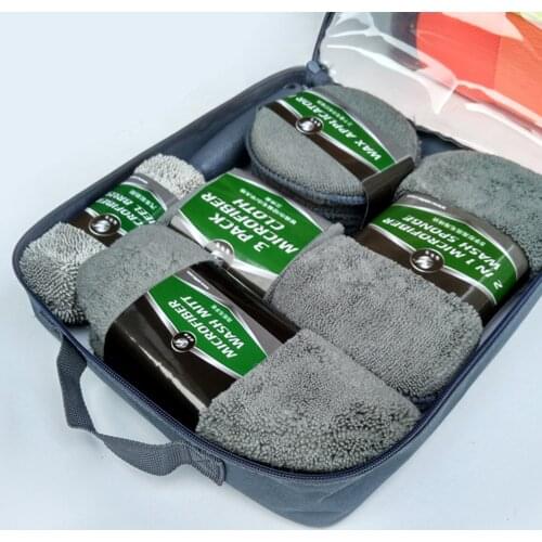 9pcs Car Cleaning Kit Car Wash Supplies Microfiber Towel Detailing Car Wheel Brush Waxing Sponge Combination Car Cleaning Tools