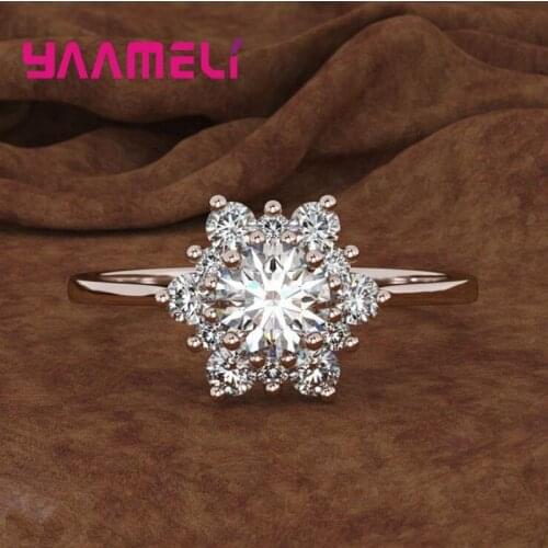 S925 Sterling Silver Snowflake Flowers Ring Transparant Clear Cubic Zirconia Micro Inlay New Fashion Womens Jewelry