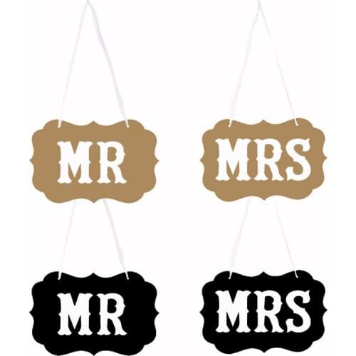 Wedding Bride Groom Photograph Props Mr & Mrs Paperboard Accessories Brown Black Hanging Flags For Wedding Party Decor