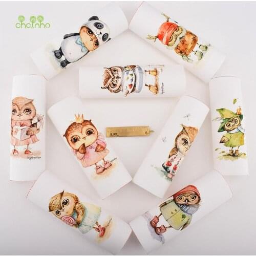 Hand Dyed Cotton Canvas Fabric,Pajama Party Cartoon Owl,For DIY Sewing & Quilting Purse Cover Home Decoration Material