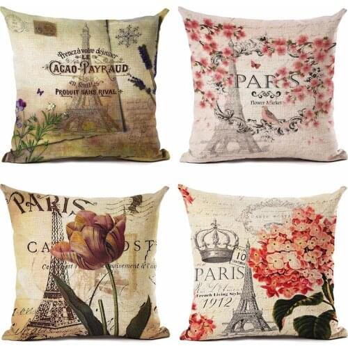 Vintage Style Eiffel Tower Printed Cushion Cover Decorative Sofa Throw Pillow Car Chair Home Decor Pillow Case Almofadas Cojines