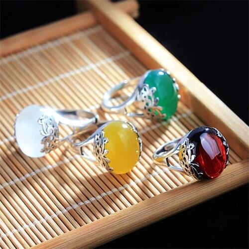 Vintage Red/Green/Yellow/White Colors Opal Opening Adjustable Ring Party Jewelry Wholesale for Women Girls Gift Dropshipping