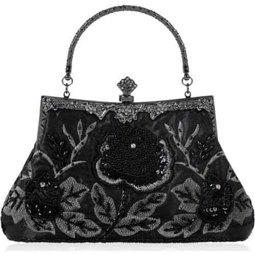 Vintage Style Beaded Floral Evening Clutch Bag Wedding Party Prom Purse Handbag