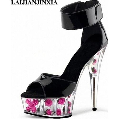 LAIJIANJINXIA Women High Heels Shoes 15CM High Heels Sandals Strap Romantic Party Shoes Dancing Shoes Open Toe Pole Dance Shoes