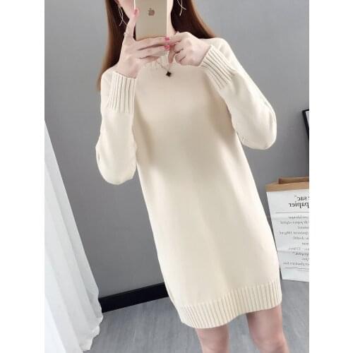Winter new half high neck medium length sweater womens Pullover 2020 with loose base and foreign style knitted dress
