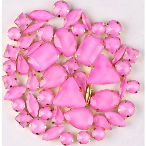 Gold claw settings 50pcs/bag shapes mix jelly candy Rose glass crystal sew on rhinestone wedding dress shoes bags diy