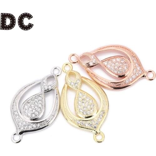 1PC Gold Rose Gold Zircon Hollow Water Drop Pendant For Necklace Double Bails Connector Pendants DIY Jewelry Making14.32X26.7mm
