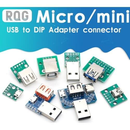1PCS USB Male Connector / MINI MICRO USB to DIP Adapter female connector 2.54 Connector B Type-C USB2.0 3.0 Female PCB Converter