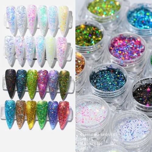 12pcs/set Nail Glitter Powder Dust Iridescent Flakes Sequins Gold Silver Super Shining Paillette Nail Art Manicure Decorations