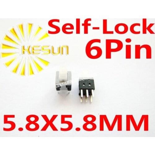 FREE SHIPPING 100PCS 5.8X5.8mm 6Pin Push Tactile Power Micro Switch Self lock On/Off button Latching switch
