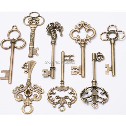 Keys Charms big large 73mm Antique bronze Tone Cute for necklace pendant charms diy jewelry making 10pcs various design