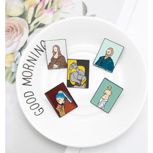Artist Dream Picasso Mona Lisa Da Vinci Brooch Clothes Lapel Pin Badge Jewelry Gift for Friend Art Oil Painting Frame Enamel Pin